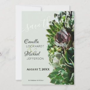 Green Succulent Wedding Save the Date Uitnodiginge