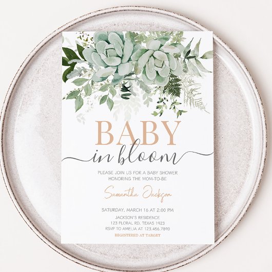 Green Succulents Baby shower Kaart