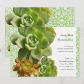 Green Succulents Damask Wedding Invitation Kaart (Voorkant / Achterkant)