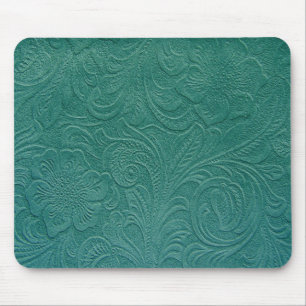 Green Suede Leather look-Embossed Floral Design Muismat