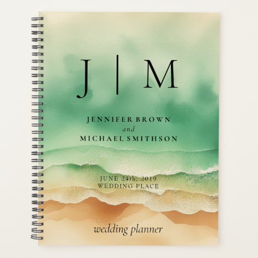 Green Sun Ocean Beach Sand Monogram Mariage (Devant)