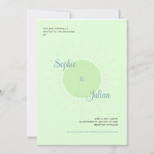 Green Sunburst Wedding Invitations Kaart (Voorkant)