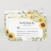 Green Sunflower Eucalyptus String Lights Wedding RSVP Kaartje (Voorkant / Achterkant)