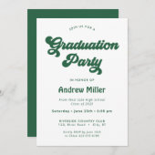 Green Super Retro Graduation Party Invitation (Devant / Derrière)
