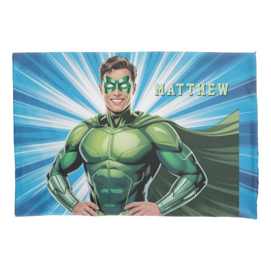 Green Superhero Boys Birthday Party Gift Kussensloop (Voorkant)