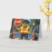 Green Superhero Happy School Year Kaart (Gele Bloem)