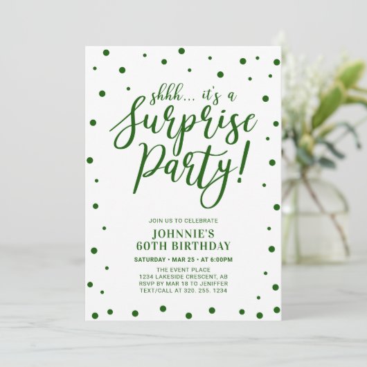 Green Surprise Adulte Anniversaire Fête Invitation (Debout devant)