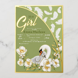 Green Swan Baby Folie uitnodiging