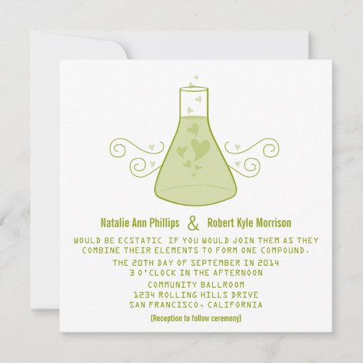Green Sweet Chemistry Wedding Invite Kaart (Voorkant)