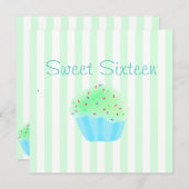 Green Sweet sixteen Cupcake Invitation d'anniversa (Devant / Derrière)