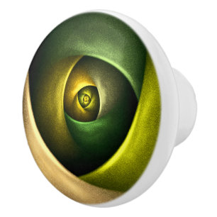 Green Swirl Floral Modern Abstract Kunstpatroon #2 Keramische Knop