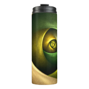 Green Swirl Floral Modern Abstract Kunstpatroon #2 Thermosbeker