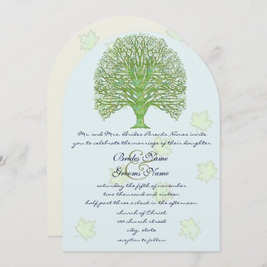 Green Swirl Love Faire-part de mariage d'arbre (Devant / Derrière)