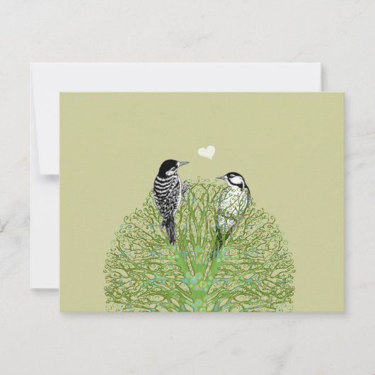 Green Swirl Love RSVP avec oiseaux Vintages (Devant)