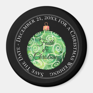 Green Swirls Kerstversier/Save the Date Magneet