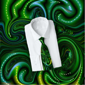 Green Swirly Spotted Abstract Fine Art Stropdas