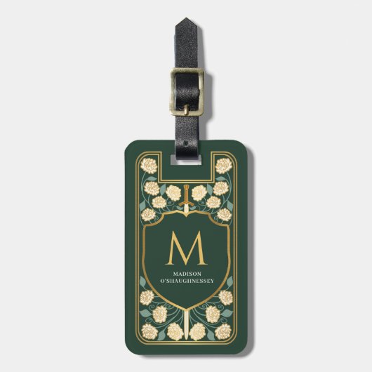 Green Sword Shield middeleeuwse fantasie monogram Bagagelabel (Voorkant verticaal)