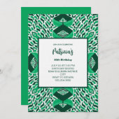 Green Symmetric Pattern Birthday Invitation Kaart (Voorkant / Achterkant)