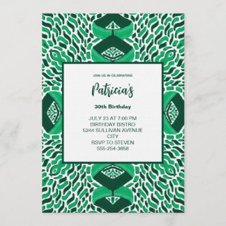 Green Symmetric Pattern Birthday Invitation Kaart