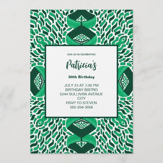 Green Symmetric Pattern Birthday Invitation Kaart (Voorkant)