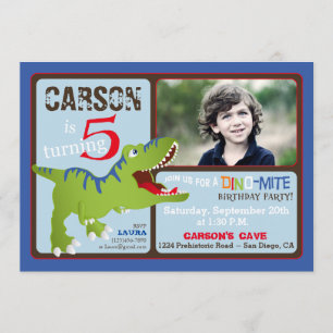 Green T-Rex Dinosaur 5th Birthday Invite Kaart