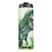 Green T-Rex Jungle Watercolor Roar Thermosbeker (Voorkant)