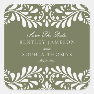 Green Talavera Tegel Fiesta Save the Date Envelope Vierkante Sticker