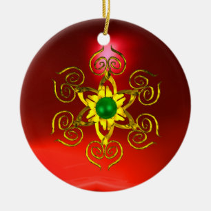 GREEN TALISMAN, RED RUBY KERAMISCH ORNAMENT