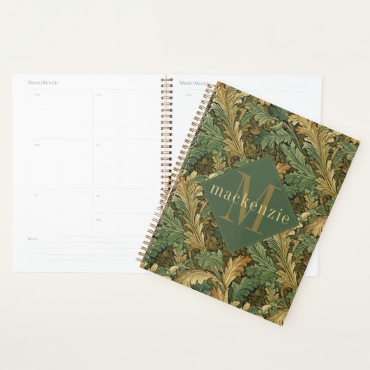 Green Tan Foliage William Morris Elegant Monogram (Devant avec enveloppe)