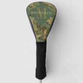 Green Tan Foliage William Morris Elegant Monogram Golfheadcover (Voorkant)