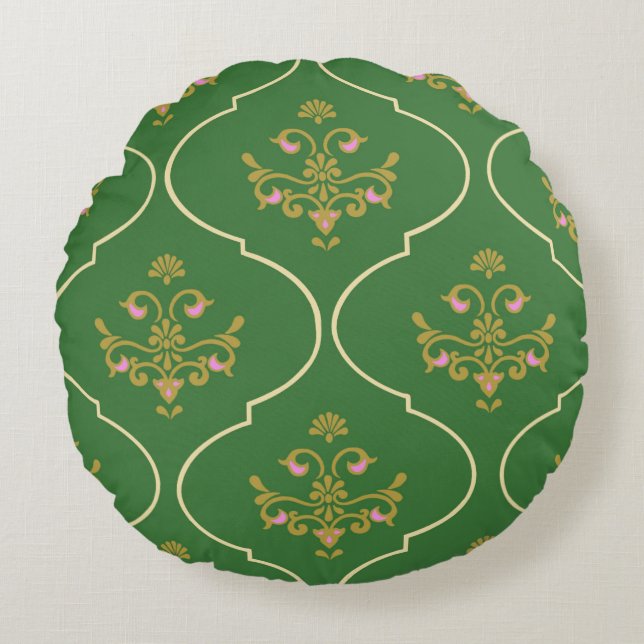 Green Tapestry Rond Kussen (Voorkant)