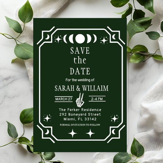 green tarot Goth save the date wedding Invitation