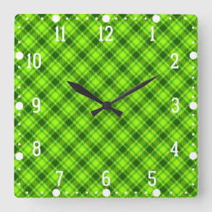 Green Tartan Checkered Plaid Pattern-57578 Vierkante Klok