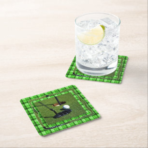 Green Tartan Golf Club Par, Paper Party Onderzette Vierkante Kartonnen Onderzetter