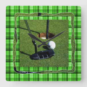 Green Tartan Golf Club Par. Wall Clock Vierkante Klok