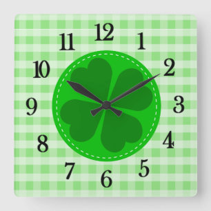 Green Tartan Pattern en Clover Lucky Vierkante Klok