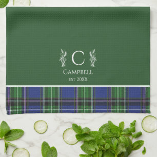 Green Tartan Plaid Aangepaste naam Monogram Theedoek