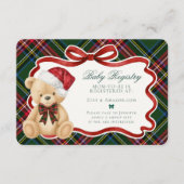 Green Tartan Plaid Christmas Bear Baby Registry Informatiekaartje (Voorkant)