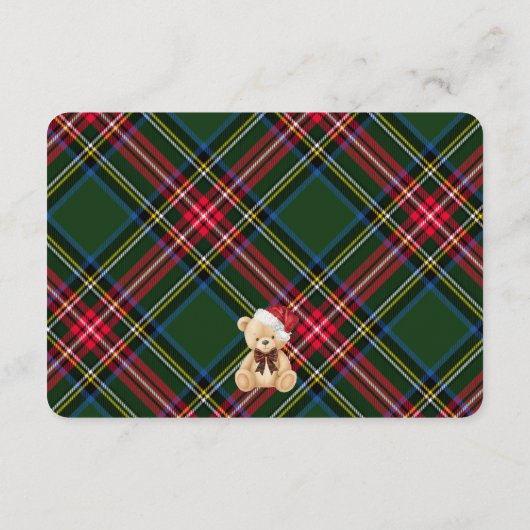 Green Tartan Plaid Christmas Bear Details Informatiekaartje (Achterkant)