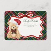 Green Tartan Plaid Christmas Bear Details Informatiekaartje (Voorkant)