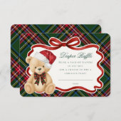 Green Tartan Plaid Christmas Bear Diaper Raffle Informatiekaartje (Voorkant / Achterkant)