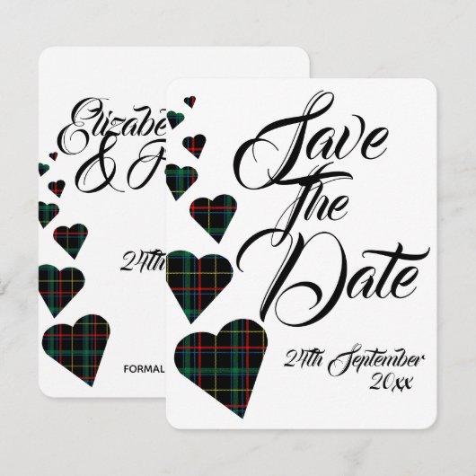 Green Tartan Wedding Save the Date Kaart (Voorkant / Achterkant)