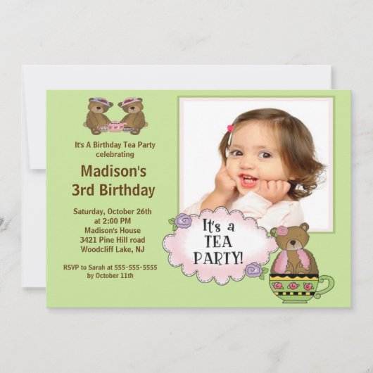 Green Tea Party Photo Invitation à la fête d'anniv (Devant)