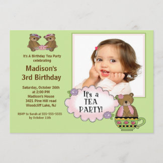 Green Tea Party Photo Invitation à la fête d'anniv