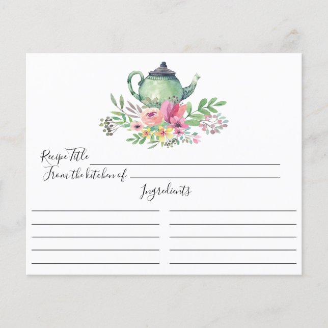 Green Tea Pot Floral Recipe Card (Voorkant)