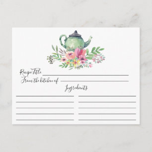 Green Tea Pot Floral Recipe Card Briefkaart