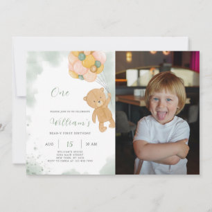 Green Teddy Anniversaire Invitation Avec Photo