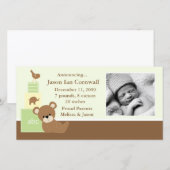 Green Teddy Bear Baby Photo Faire-part de naissanc (Devant / Derrière)