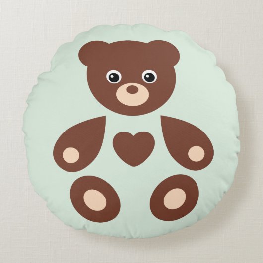 Green Teddy Bear Monogram Baby Pillow Rond Kussen (Voorkant)