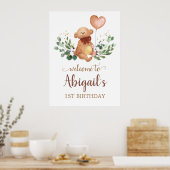 Green Teddy Bear Welcome Baby Birthday Poster (Cuisine)